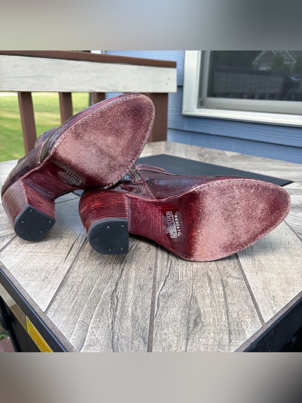 BED STU Isla Burgundy Leather Ankle Boots Women Sz 9.5 Heeled Buckle Cobbler - Picture 13 of 16